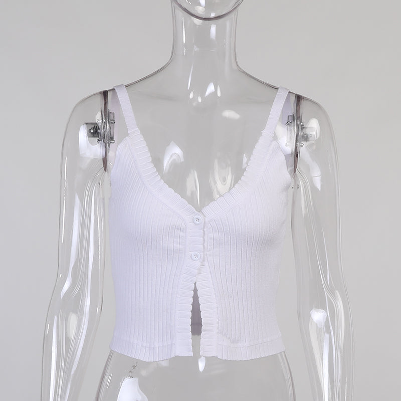 Design Sense V-neck Camisole Women's Fashion Slim Solid Color Cropped Crop Top