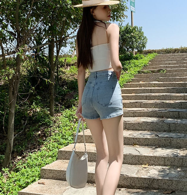 Blue High Waisted Women's Denim Shorts