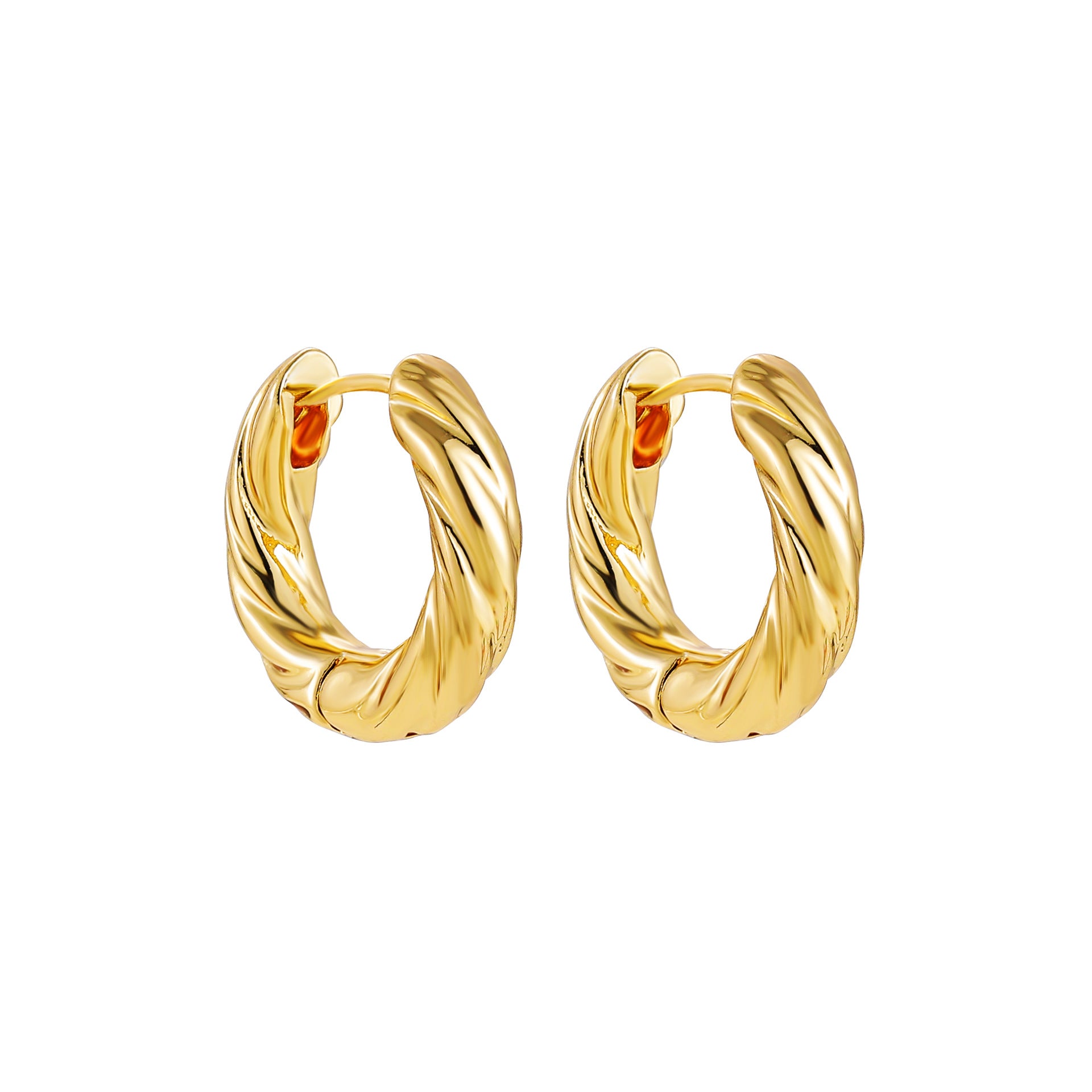 18K Gold Retro Minimalist Earrings Geometric Twist Circle Layered Light-Luxury Hoops